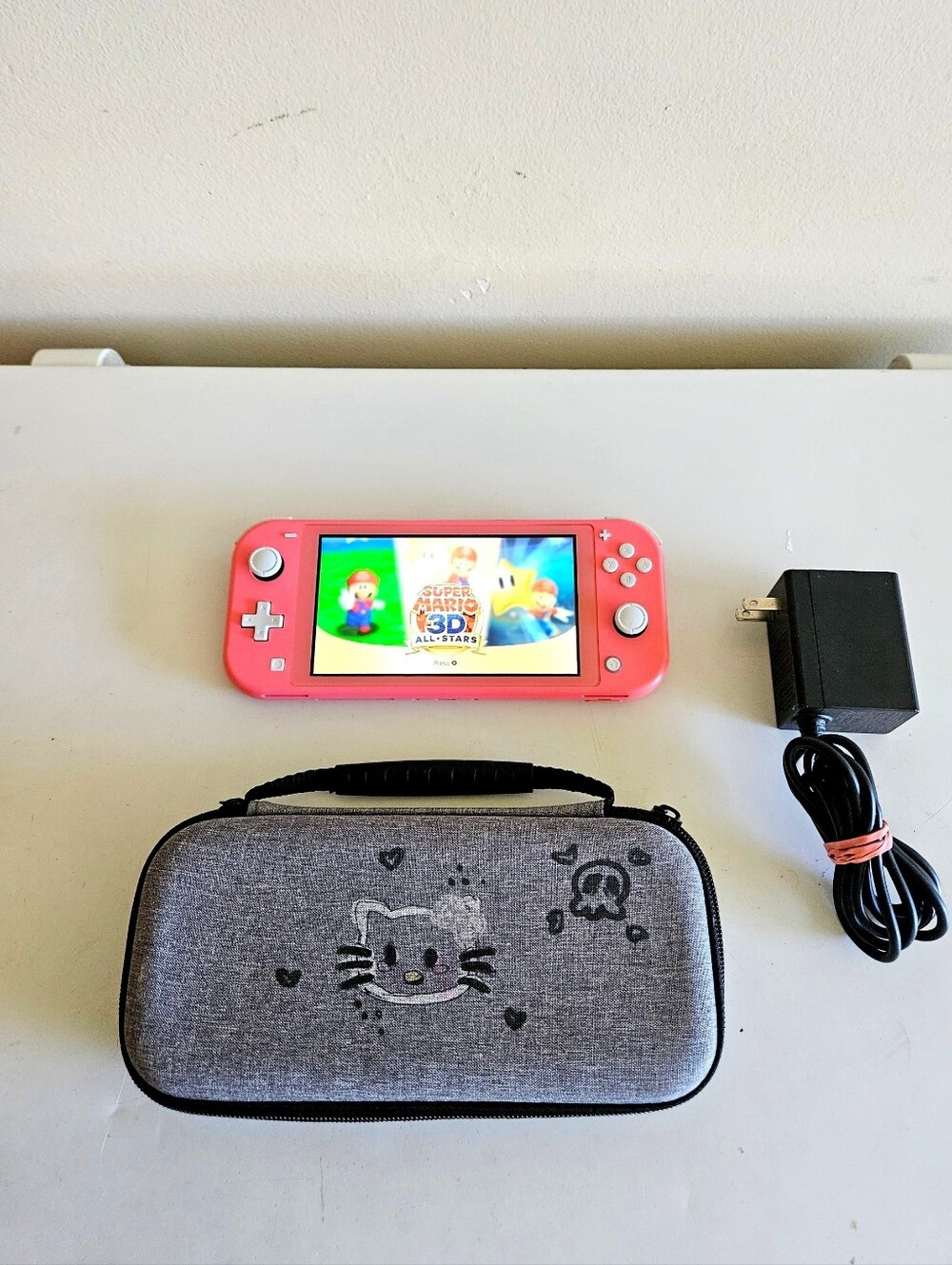 Nintendo Switch Lite Coral Pink Handheld Console w/Carry Case & Charger! Tested!